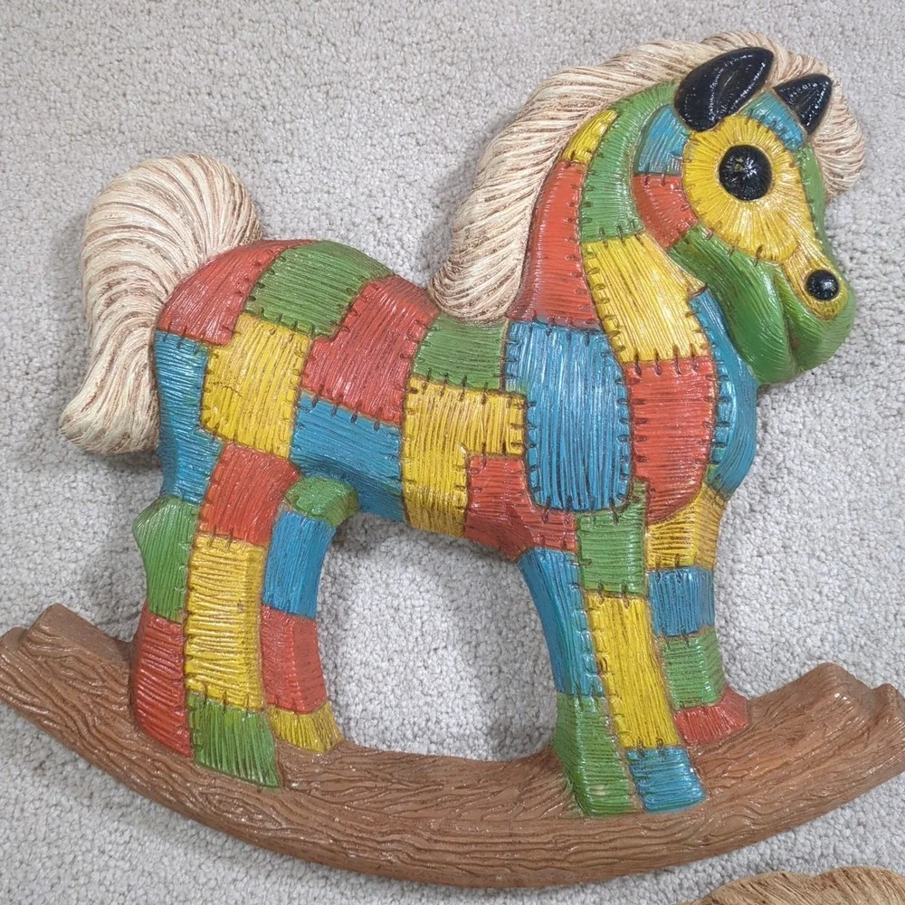 Foam Craft 1970s 2 Rocking Horses & Bear Patchwork & Clown Wall‎ Hanging Nursery